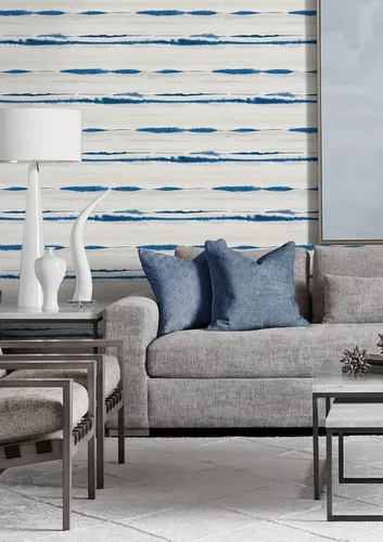 Vista 4 de Lillian August Luxe Haven Horizon Stripe - Papel tapiz para despegar y pegar (azul Oasis)
