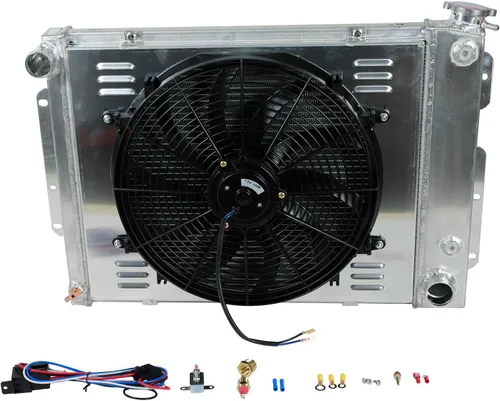 Vista 53 de 26mm AA5052 Kit de radiador de aluminio+cubierta de ventilador+relé de ventilador de termostato Compatible con 1984-2001 J-eep Cherokee XJ Comanche