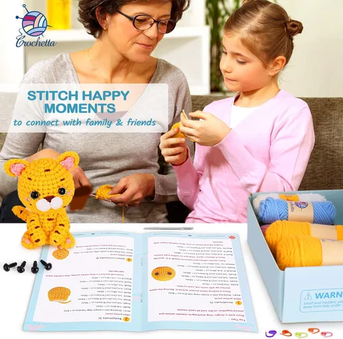 Vista 25 de Crochet Kit for Beginners, Beginner Crochet Kit for Adults with Step-by-Step Video Tutorials, DIY Crochet Animal Kits Kids Knitting Supplies