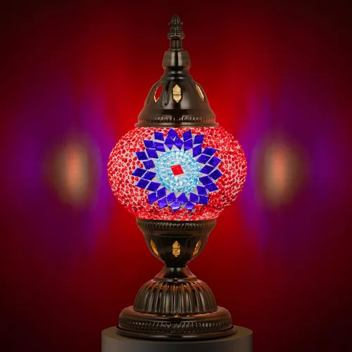 Vista 10 de Marrakech Lámpara de mesa turca con base de bronce, hecha a mano, colorido, marroquí, estilo Tiffany, mosaico de cristal, lámpara de mesita