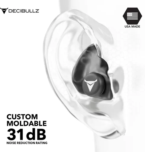 Vista 4 de Decibullz - Tapones para oídos moldeables a medida, 31 dB NRR más alto, protección auditiva cómoda para disparar, viajar, trabajar y conciertos