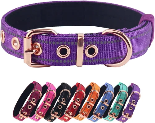 Vista 12 de Collar de Perro de Neopreno Acolchado, Collar de Nylon para Perros Pequeños a Grandes, Resistente con Hebilla de Metal, Reflectante (Pequeño, Negro)