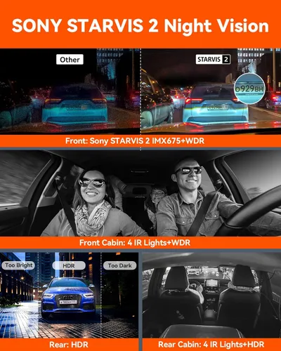 Vista 3 de Vantrue N5 4 Channel WiFi 360° All Sides Dash Cam, STARVIS 2, IR Night Vision, 2.7K+1080P*3 Front Rear Inside Dashcam, Voice Control, GPS, 24 Hours