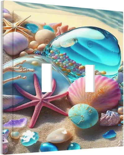 Vista 38 de Placa decorativa para interruptor de luz, playa, rosa, escena nocturna, 2 bandas, 1 palanca, 1 placa de pared dúplex, decoración de placa