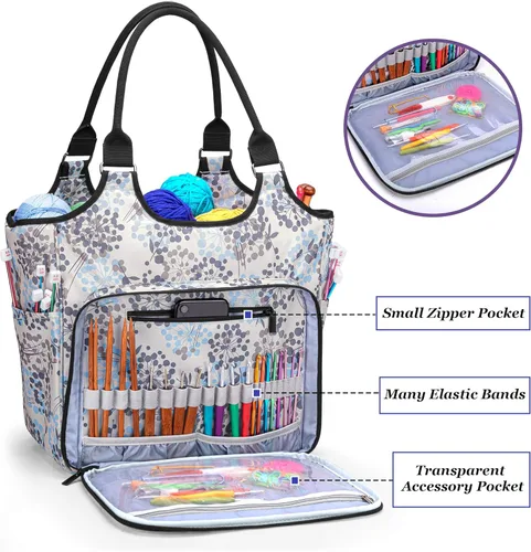 Vista 5 de YARWO Bolsa de punto, organizador de almacenamiento de hilo para madejas de hilo, agujas de tejer, ganchos de ganchillo y proyectos de tejido