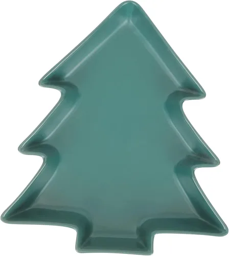 Plato de cerámica para árbol de Navidad, aperitivos, color verde mate para decoración navideña, accesorio de fiesta