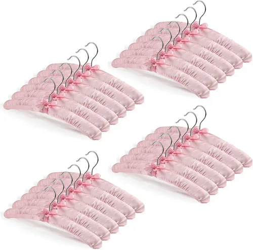 Vista 8 de Jetec 24 piezas de perchas acolchadas de raso con gancho giratorio de 360°, almohadillas de hombro de esponja, para abrigos, suéteres, blusas, Beige