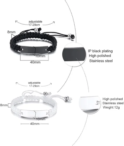 Vista 2 de XUANPAI Pulseras personalizadas hechas a mano con placa de identificación de cuerda trenzada para mujeres y hombres