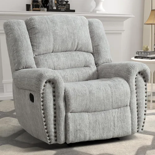 Vista 20 de CANMOV Silla reclinable de cuero, silla reclinable manual clásica y tradicional con cómodos brazos y respaldo, sofá individual para sala de estar