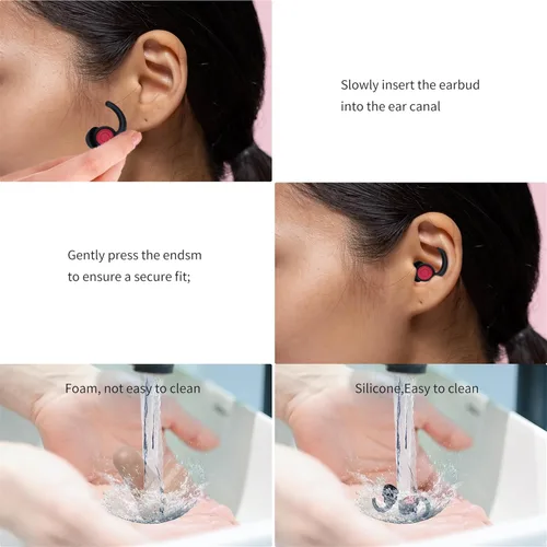 Vista 7 de Tapones para los oídos de silicona con cancelación de ruido, 2 pares de tapones para los oídos para dormir, reutilizables, con bloqueo de ruido
