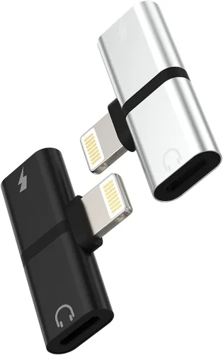 Paquete de 2 adaptadores de auriculares compatibles con Lightning Double a Audio Jack y cargador de auriculares, divisor de carga compatible con