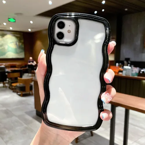 Vista 70 de QLTYPRI Funda compatible con iPhone 7/8/SE, bonita funda transparente con marco ondulado rizado para niñas y mujeres, funda protectora de TPU