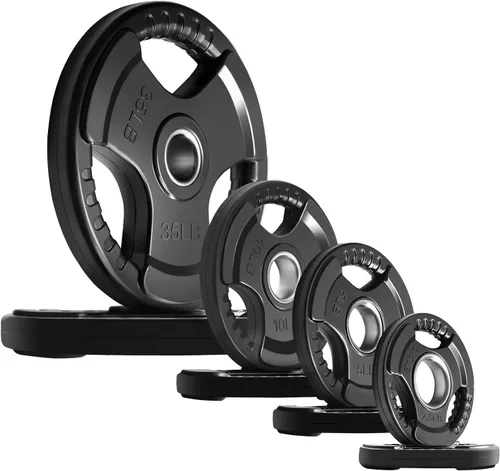 Vista 10 de RitFit Weight Plates for Barbell, 2-Inch Olympic Rubber Grip Plates for Weightlifting and Strength Training in Home & Gym, Single, Pair and Sets