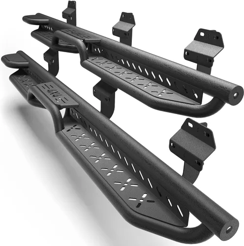 Vista 14 de Crew Cab - Estribos compatibles con Jeep Wrangler JK 2007-2018, solo 2 puertas, dos escalones, barras Nerf de acero resistente de carbono negro