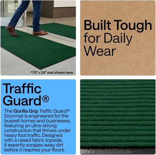 Vista 3 de Gorilla Grip - Tapete afelpado original de goma con perfil bajo, resistente, duradero, impermeable y fácil de limpiar para interior y exterior Verde