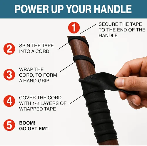 Vista 8 de Thunder Tape 2 Pk Cinta de Agarre - Cinta de Agarre de Tela para Barras de Tracción, Deportes, Herramientas, Manijas, Bate, Raquetas, Equipo