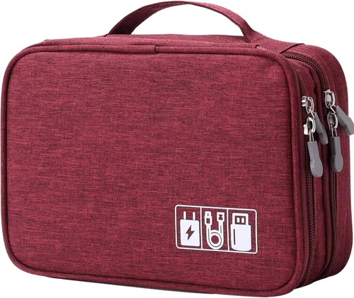 Vista 8 de mygreen Bolsa organizadora de accesorios electrónicos, funda impermeable de almacenamiento de viaje de doble capa con separadores acolchados Negro