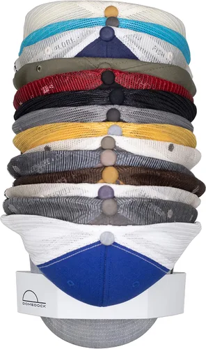¡El ORIGINAL DomeDock! Estante de pared patentado, fabricado en Estados Unidos, con capacidad para 20 gorras de béisbol. Sistema compacto de Blanco