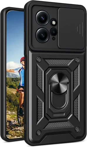 Vista 10 de CCSmall Funda para Xiaomi Redmi Note 12 Pro+ con cubierta de cámara deslizante, funda protectora de grado militar para teléfono con soporte de Negro