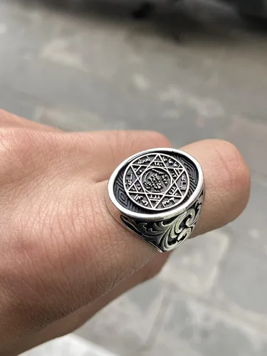 Vista 7 de Sello de Salomón anillo de protección de sello Salomón, anillo de plata de ley 925k hecho a mano, regalo para él