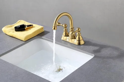 Vista 9 de Grifo de lavabo de baño de dos manijas con drenaje emergente, boquilla giratoria de 360, grifo de lavabo central de 4 pulgadas sin líneas