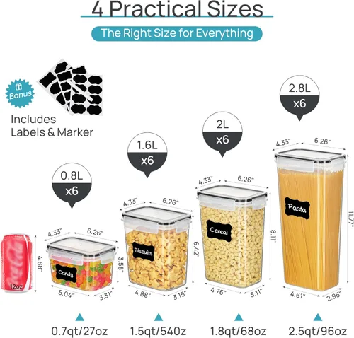 Vista 2 de Recipientes herméticos para almacenamiento de alimentos con tapas, Vtopmart 24 piezas recipientes de plástico para organización de cocina y despensa