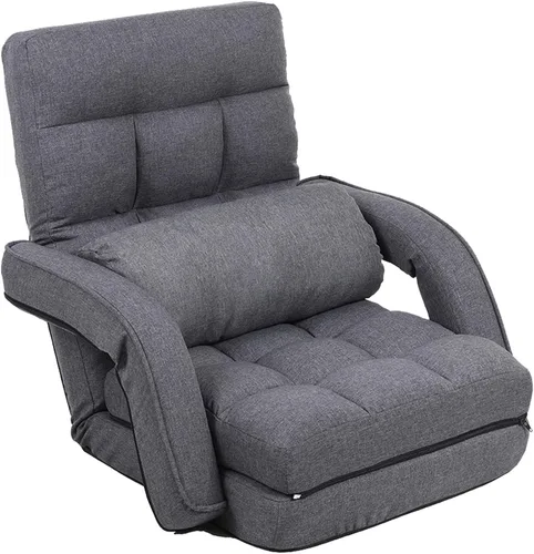 Vista 11 de FLOGUOR Silla de piso ajustable de 14 posiciones, tumbona para interiores, sofá plegable perezoso con reposabrazos y una almohada acolchada para Azul