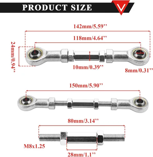 Vista 2 de PRO BAT Kit de dirección de extremo de barra de acoplamiento universal de 5.59 pulgadas x 5/16 de 0.315 in, 2 piezas, 3.150 in/3.14 pulgadas, Go