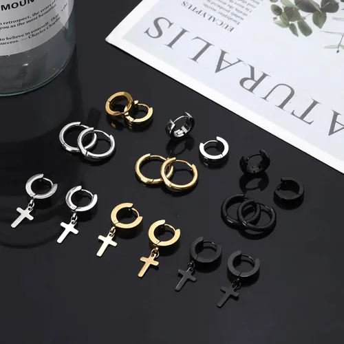 Vista 3 de NEWITIN 30 Pairs Stainless Steel Earrings for Men Studs Hoops Earrings Set Classic