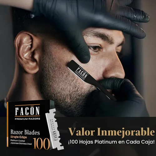 Vista 6 de Facón Navajas rectas para hombres - Kit de navaja de barbero profesional de borde recto con 100 cuchillas, afeitadora clásica de acero inoxidable El