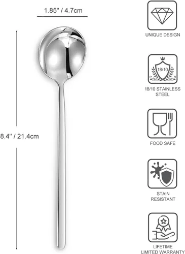 Vista 2 de KEAWELL Cucharas de sopa coreanas premium con mangos largos, juego de 4, acero inoxidable 18/10, aptas para lavavajillas (lisas)