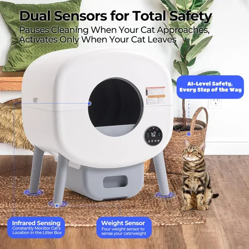 Vista 3 de Caja de arena para gatos autolimpiante: caja de arena automática extra grande para varios gatos, sin olor, control inteligente de aplicaciones, luz