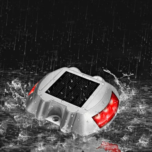 Vista 6 de JIGUOOR Luces solares para cubierta LED, luces de entrada, luz solar, luz de muelle para exteriores, IP68, impermeables, marcadores de carretera Rojo