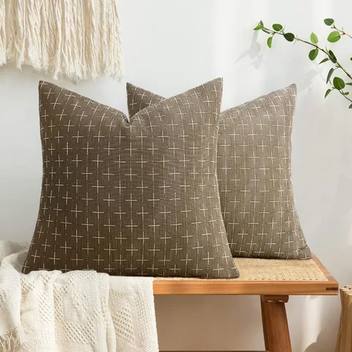 Vista 85 de MIULEE - Juego de 2 fundas de almohada decorativas de lino de arpillera navideñas, modernas, estilo campestre, rústicas, tejidas, con textura
