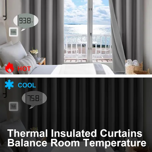 Vista 3 de DWCN Cortinas 100% opacas de 45 pulgadas de largo, 2 paneles de oscurecimiento de la habitación, reducción de ruido, 2 capas gruesas, tratamiento