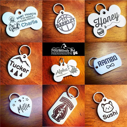 Vista 7 de Etiquetas de identificación de mascotas personalizadas con grabado profundo de acero inoxidable, etiquetas de perro delanteras y traseras