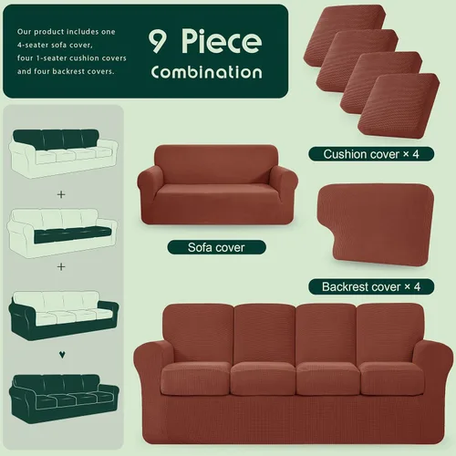 Vista 350 de CHUN YI Fundas para sofá de 7 piezas, lavables, fundas elásticas para sofá de 3 cojines con respaldo y fundas de cojín separados, protector