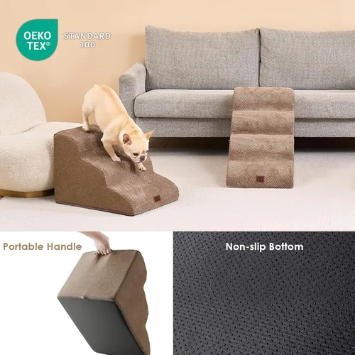 Vista 5 de EHEYCIGA Rampa de escaleras curvadas para perros pequeños de 15.7 pulgadas de alto, escalones para perros de 3 escalones para sofá y silla