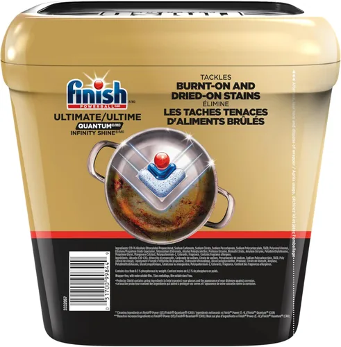 Vista 11 de Finish Ultimate Infinity Shine - Cápsulas para lavavajillas, detergente sin necesidad de pre-enjuague, elimina manchas quemadas, con Protector
