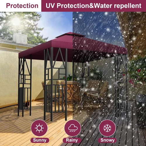 Vista 4 de Cubierta de repuesto para toldo de 10 x 10 pies, doble nivel, con 12 velcros, nailon impermeable con protección UV, refugio al aire libre para Rojo