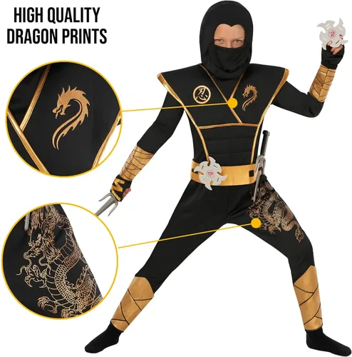 Vista 3 de Morph Disfraz de ninja de lujo para niños, juego de espadas de juguete ninja con accesorios