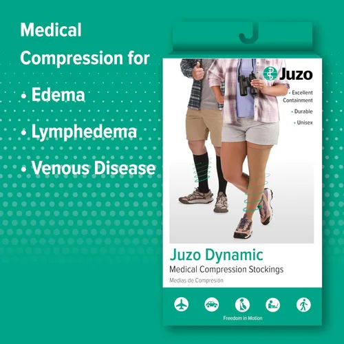 Vista 4 de Juzo Dynamic Varin 3512 - Medias de punta abierta de 30-40 mmHg con banda superior de silicona, corta, Negro