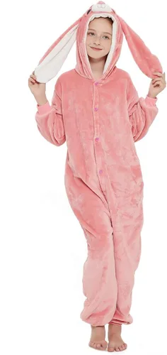 ABENCA Pijama de conejo de Pascua para niñas, de dibujos animados, de una pieza, de animales, Halloween, Navidad, cosplay Conejito A-rosa