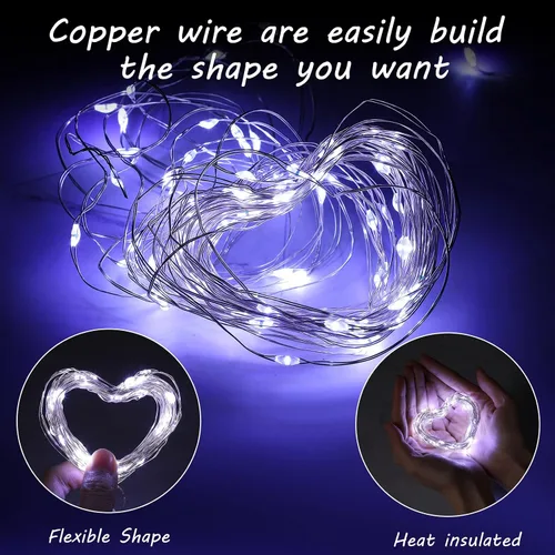 Vista 5 de Macarrie 6 piezas de luces de cadena USB de 33 pies con 100 luces LED, luces de hadas alimentadas por USB para Navidad, interior, exterior, boda
