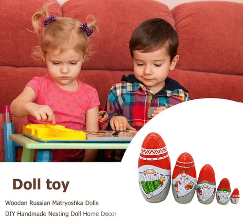 Vista 6 de Konrisa Muñecos anidables de Papá Noel enano Matryoshka - Muñecos de madera rusa para fiestas de cumpleaños, juego de 5