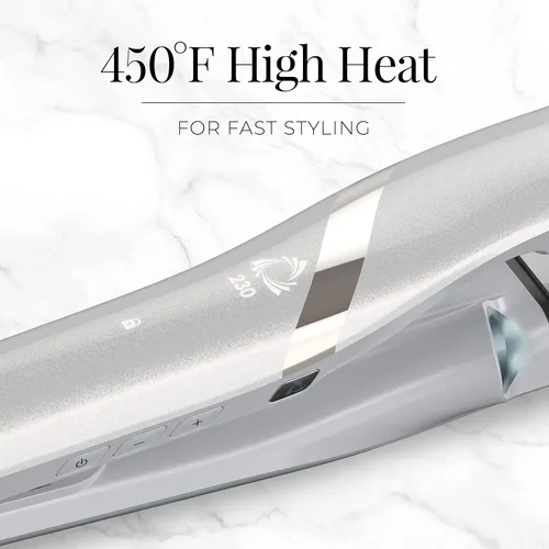 Vista 7 de Remington PROLUXE HydraCare - Plancha plana de 1 pulgada con placas flotantes de 1 pulgada, 450 °F de alto calor, blanco perla/gris