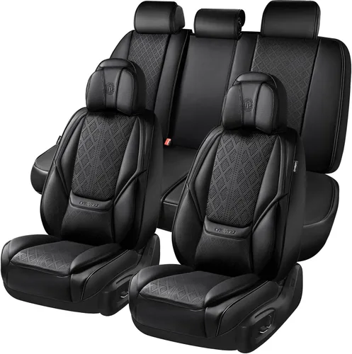 Vista 11 de CAR PASS Juego completo de fundas de asiento de cuero de napa acolchadas, universales, impermeables, duraderas, todas las fundas de asiento de coche
