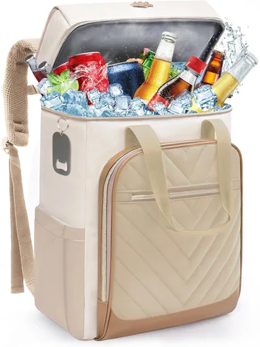 Vista 11 de Backpack Cooler Insulated Leakproof, Soft Cooler Backpack for Beach Beige - Negro - Marrón-01
