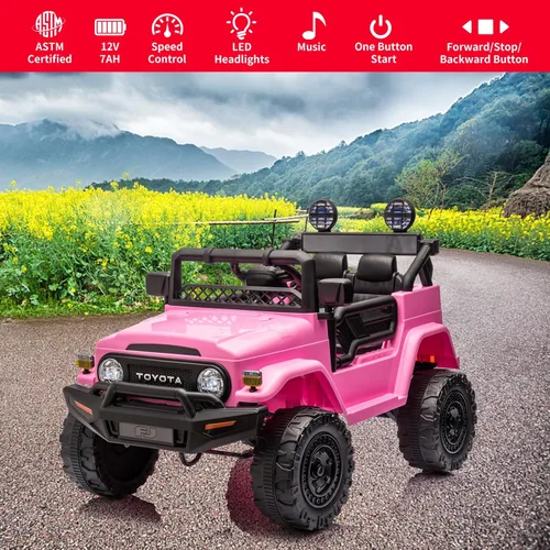 Vista 4 de Camión con licencia de 12 V, 7 AH, con control remoto, funciona con pilas, con suspensión de resorte, neumáticos EVA, USB, música, luces LED
