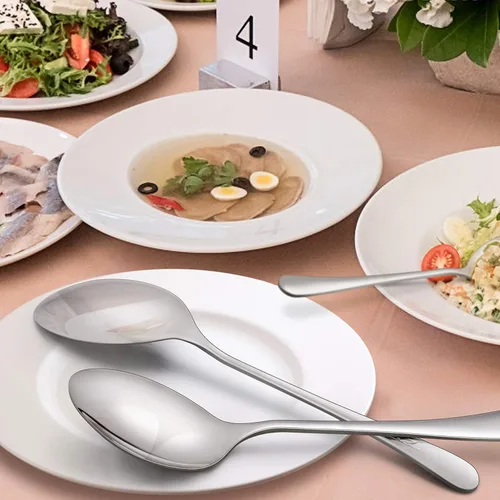 Vista 6 de LIANYU Juego de 6 cucharas de servir, de acero inoxidable de 9.8 pulgadas, para cena grande, para bufé, catering, banquete, con acabado de espejo